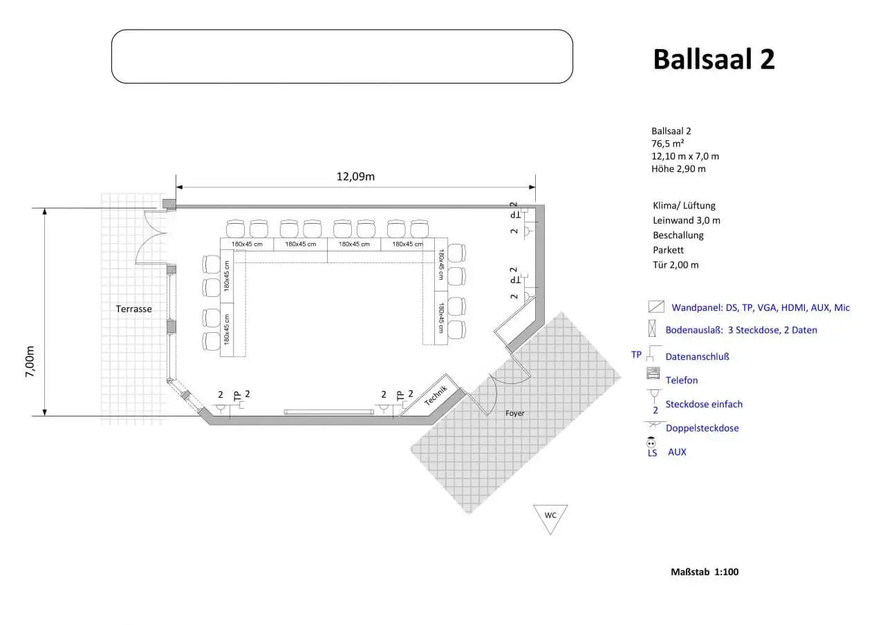 Tagungsraum Stuttgart – Ballsaal 2 mit moderner Technik und flexibler Bestuhlung für Meetings und Events.